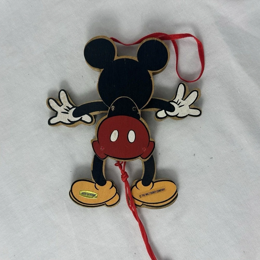 Vintage 1990's Kurt Adler‎ Walt Disney Mickey Mouse Wooden Ornament Pull Toy